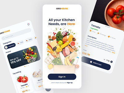 Grohouse - Grocery App app branding delivery food food app graphic design grocery grocery app ui ux