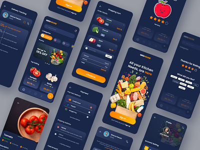 Grohouse - Grocery App branding dark mode delivery food app graphic design grocery grocery app ui