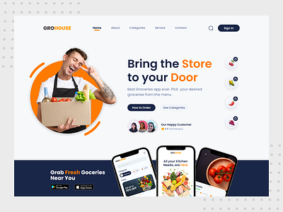 Grohouse - Grocery Landing Page branding delivery design food app grocery grocery app grocery landing page grocery web web design