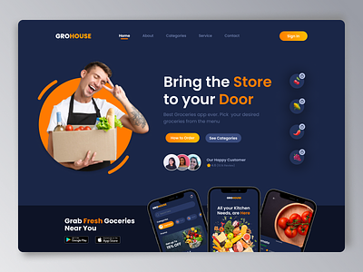 Grohouse - Grocery Landing Page delivery food app graphic design grocery grocery app landing page delivery ui