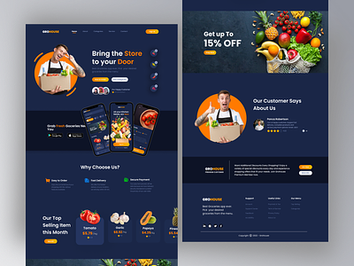 Grohouse - Landing Page Full Version branding dark mode delivery food app full page graphic design grocery grocery app ui website