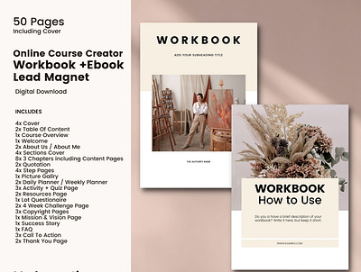 50 Pages Ebook And Workbook Template For Bloggers And Coaches branding canva design canva template design digital download ebook template graphic design lead magnet social media design ui workbook