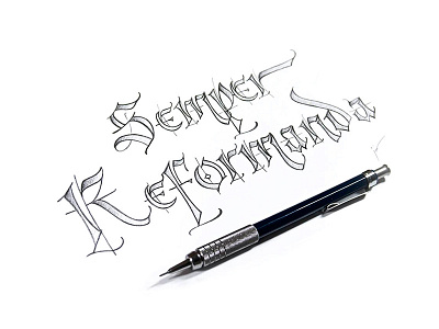 Semper Reformanda calligraphy gothic lettering line pen