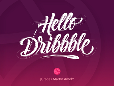 Hello Dribbble brush calligraphy debut distress lettering line pen