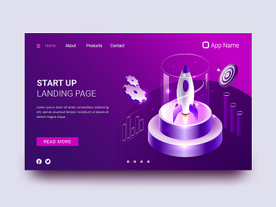 Startup landing page app color design download illustration illustrator landingpage logo rocket ui ux vector web