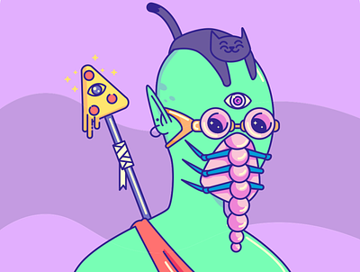 Alien worlds alien cat character colors design face head illustration pizza stick