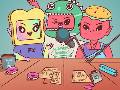 Podcast Bros alien character design illustration invaders metaverse podcast