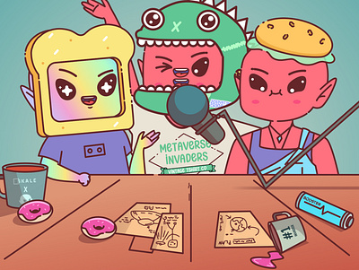 Podcast Bros alien character design illustration invaders metaverse podcast