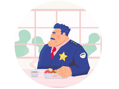 Officer Taking a break art break character chief coffee donut donuts man officer police vector