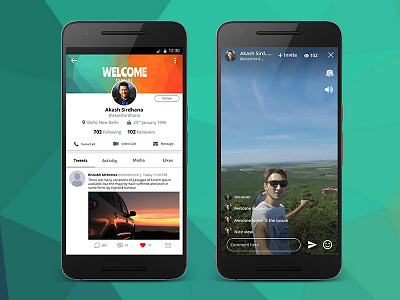 User Profile and Live android design app clean profile twitter inspired ui