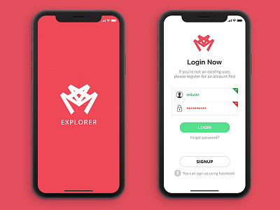 Login Screen UI colors ios iphone x login red white splash uiux