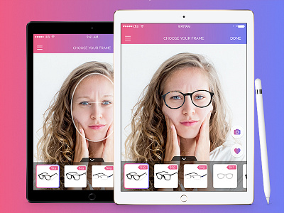 iPad Design for Virtual Try on Glasses 3d app art clean colourful concept dribbble gradient ipad ipad design ui ux