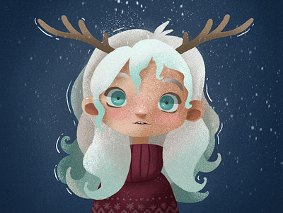 The first snow of the year character fantasy faun illustration snow winter