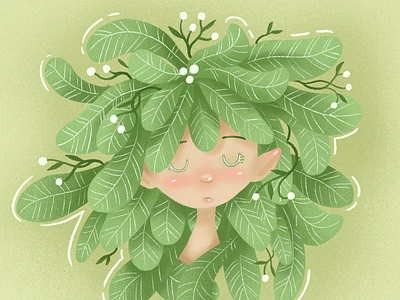 Growth character fantasy green hair illustration leaves nature plants procreate