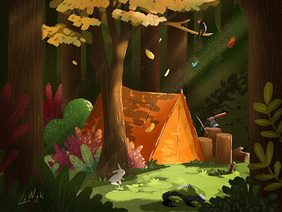The perfect spot autum camping campsite forest illustration nature plants procreate tent trees