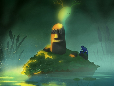 The swamp character fantasy forest frog ghost illustration mist nature procreate spirit swamp totem