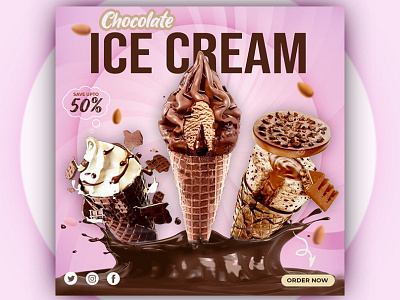 Ice Cream Social Media Post or Banner design ad adobe photoshop advertising banner banner design colorful creative cute design food banner gradient graphic graphic design ice cream instagram pink social social media social media post template