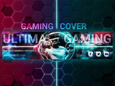 Gaming Social Media Cover And Banner Design adobe photoshop advertising banner banner design blue colorful cover creative design game gaming gradient graphic graphic design marketing modern social social media cover youtube banner youtube cover