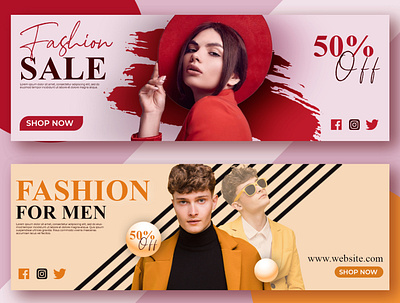 Fashion Website Banner and Social Media Post advertising apparel banner banner design clean colorful creative design elegant fashion girl graphic design man marketing minimalist modern red social social media website banner