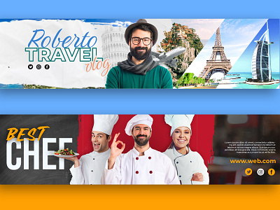Food and Travel Blog YouTube banner & Social Media Cover advertising banner banner design chef city colorful cover creative design food graphic design graphics man minimalist modern photography social social media travel youtube banner