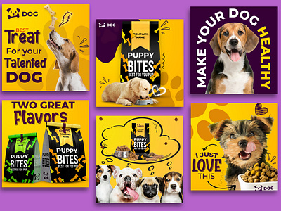 Pet animal dog social media post and banner design adobe photoshop animal banner banner design color colorful creative cute design dog fun graphic graphic design pet pet food puppies social social media social media post yellow