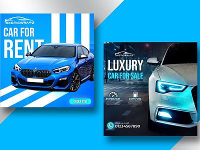 Blue Luxury Car Rent and Sale Social Media Post or Banner Design