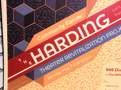 SF Harding Theater Revitalization Project community forum flyer art deco print rhombille san francisco theaters tiles
