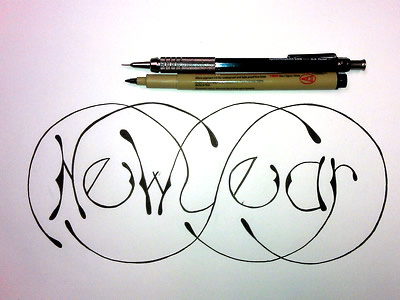 WIP New Year calligraphy lettering light new year parisian typography