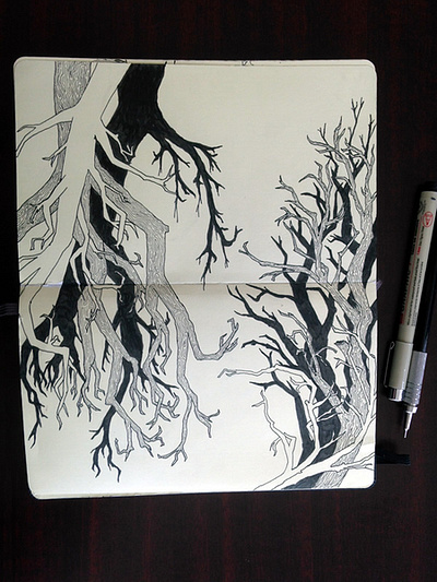 Trees - Morning Sketch illustration pen and ink sketch sketchbook trees