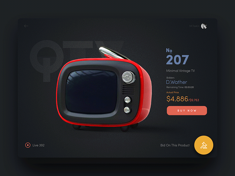 Live Auction Concept app auction bid concept design ios material retro tv ui vintage