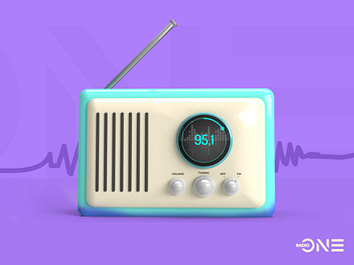 Vintage Radio 3d branding clean concept creative daily design fm illustration minimal old radio retro tuner vintage