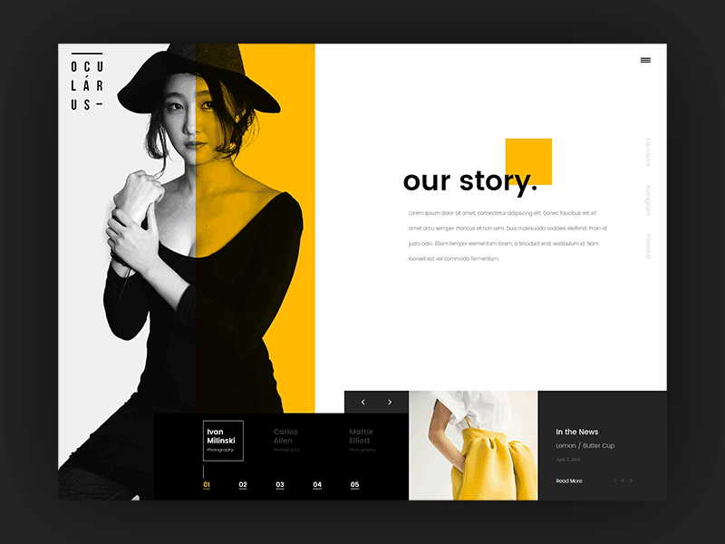 Ocularus - Photography Website UI/UX Design +1 İnvite! animation clean design dribbble fashion hero homepage invites loop navigation photography typography ui ux web