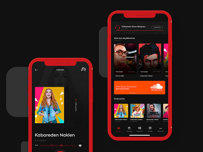 Show Radio App Ui Design app branding clean daily dark design illustration iphone live mobile podcast radio red ui ux