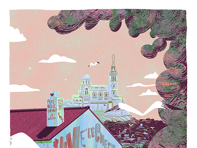 marseille architecture building church city illustration concept art design editorial illustration landscape marseille procreate