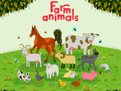 Farm animals activitybook animalcharacters bookcover bookillustration characterdesign childrenillustration cow digitalart donkey farm farmanimals horse illustration kidlitart nonfiction picturebook pig procreate ram sheep