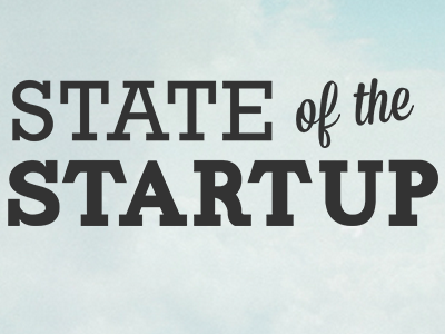 State of the Startup carton logo lost type mission script rockwell std script typography