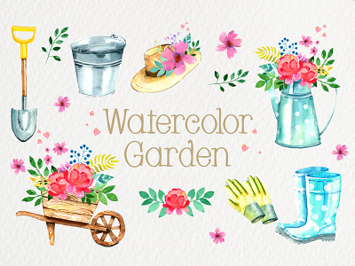 Watercolor Garden design graphic design handdraw illustration watercolor