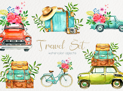 Travel Set. Watercolor illustrations branding design graphic design handdraw illustration ink watercolor