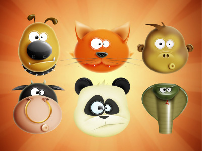 Animals animals bull cat characters dog graphic design icons monkey panda snake