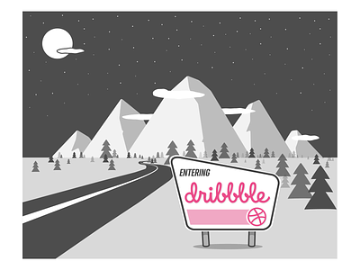 Hello Dribbble illustration mountains sign in white mountains