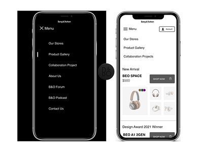 Bang&Olufsen Project (Mobile version) adobe xd adobexd app application bangolufsen figma graphic designer mobile music response response design speakers ui uiux uiux design uiux designer ux vector web web designer