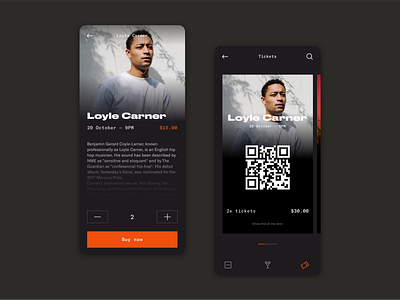 Concept bar app app card concept concert dark theme dark ui design minimal mobile payment qrcode tickets ui