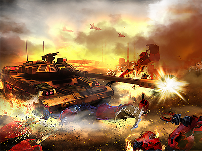 Tanks VS Mechs banners digital painting gaming photoshop