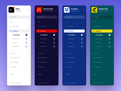 Navigation exploration app blue branding colour dark dashboard design fun logo minimal navigation pink ui ux