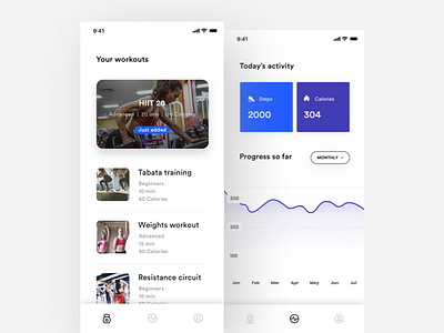 Fitness App blue calendar chart fitbit fitness fitness app iphone x kettlebell list minimal modern purple white workout workout tracker