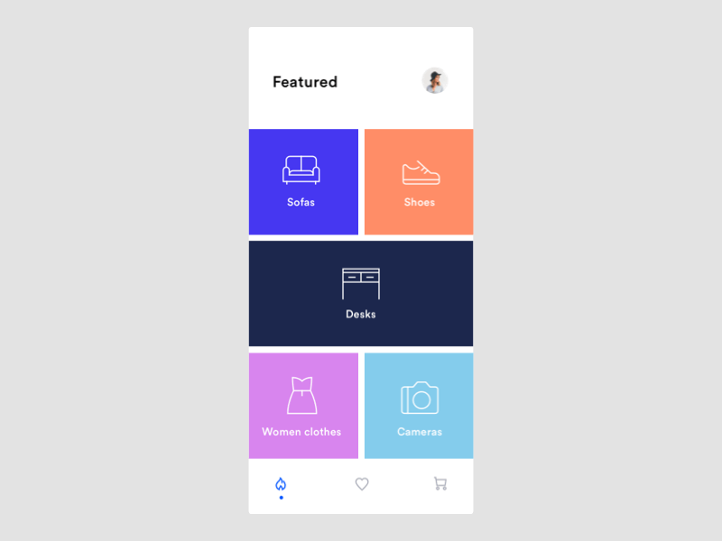 Ecommerce app animation app colours design freelance furniture gif iphone x minimal priniciple prototype tiles