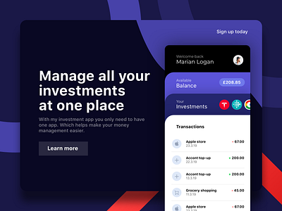 Investment app app dashboard design fintech invest investment ios iphone x shares stocks tesla ui ux