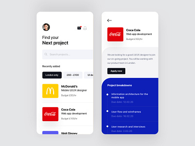 Freelance project app app branding dashboard freelance freelancer ios iphone x minimal project typography ux vector