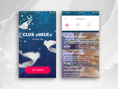 Mobile App 22milk 22 app burger button cafe food interface menu mobile restaurant ui