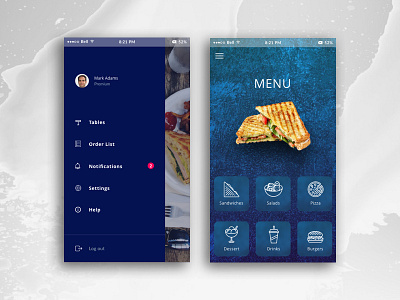 Mobile App "Milk" #2 app burger button cafe food interface menu mobile restaurant sidebar ui ux